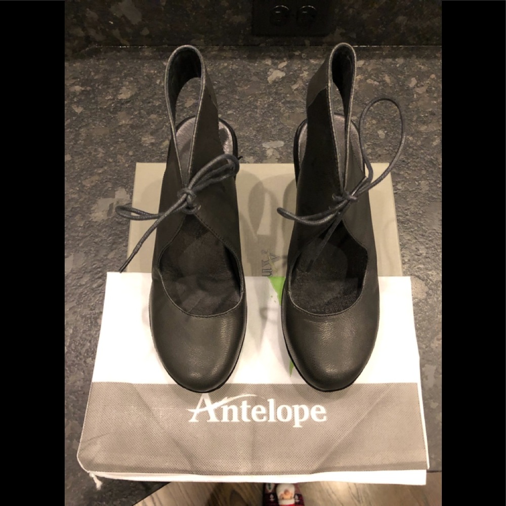Antelope Black Leather Mary Jane with Suede Wedge - Picture 6 of 7